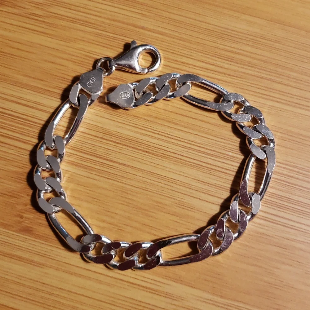 Figaro Silver Bracelet 8in